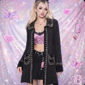 Rare Cupio duster cardigan wool blend Y2K large buttons ruffles mixed media M